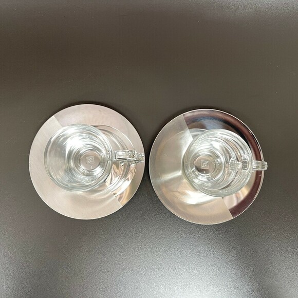 Nestle Nespresso View Expresso Cups and Saucers 2 Sets Glass Stainless Steel - Picture 4 of 10